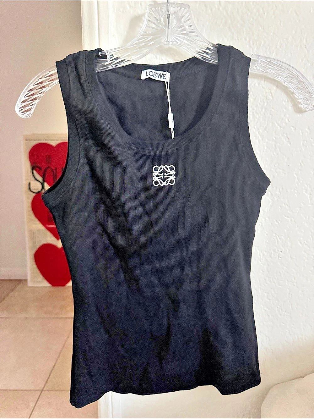 Loewe Inspired Tank Top in Ribbed Cotton Black